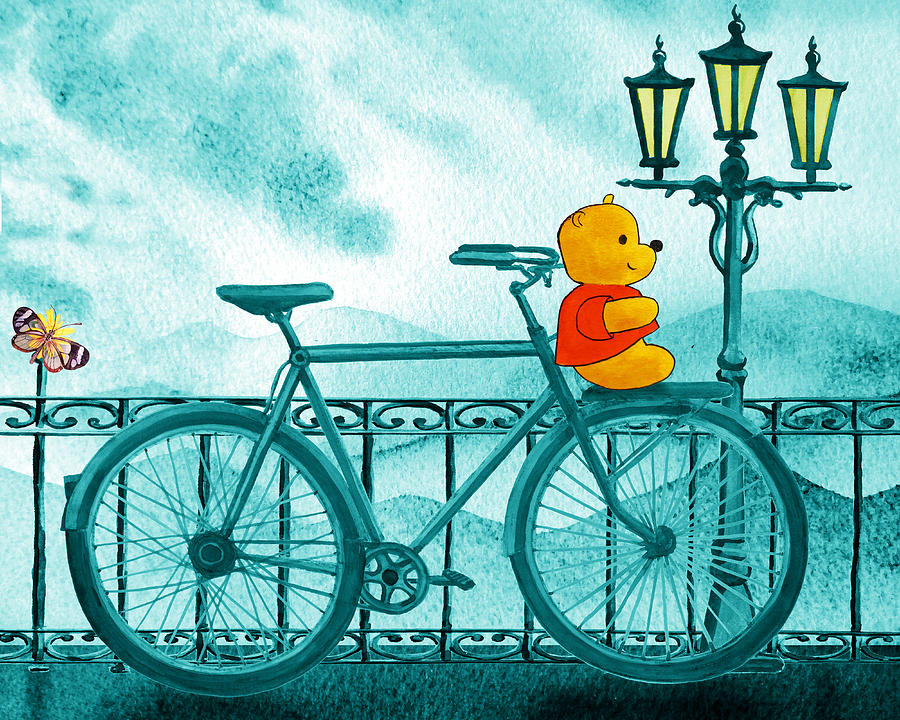 Winny The Pooh On The Bicycle Painting by Irina Sztukowski