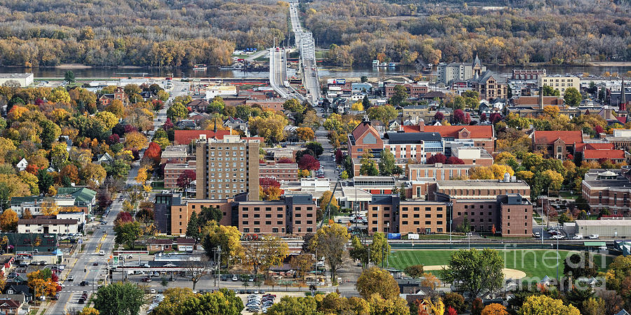 Winona Minnesota With University and Bridge Photograph by Kari Yearous