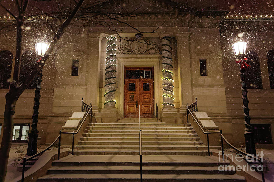 Winona Public Library On A Snowy Night Photograph by Kari Yearous