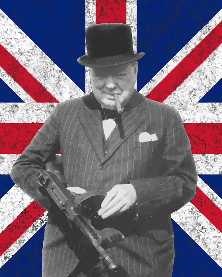 Winston Churchill And Flag Painting by War Is Hell Store