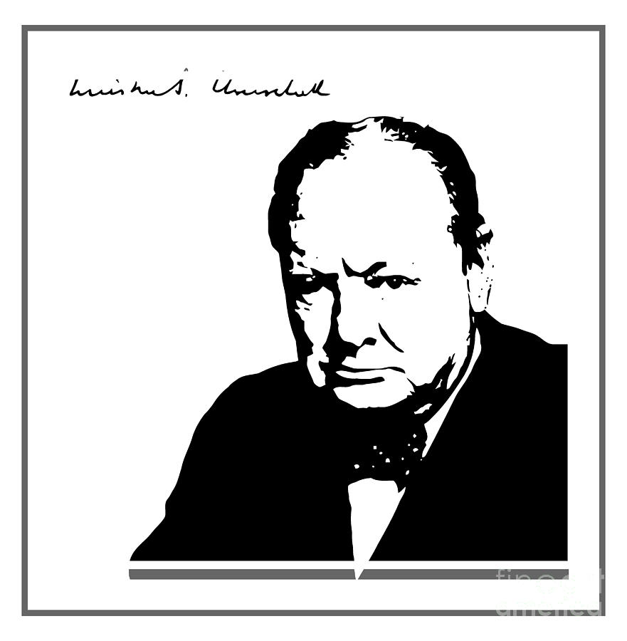 Winston Churchill silhouette signature Digital Art by Heidi De Leeuw