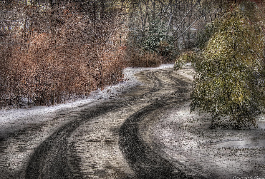 Winter - Road - The hidden road Photograph by Mike Savad