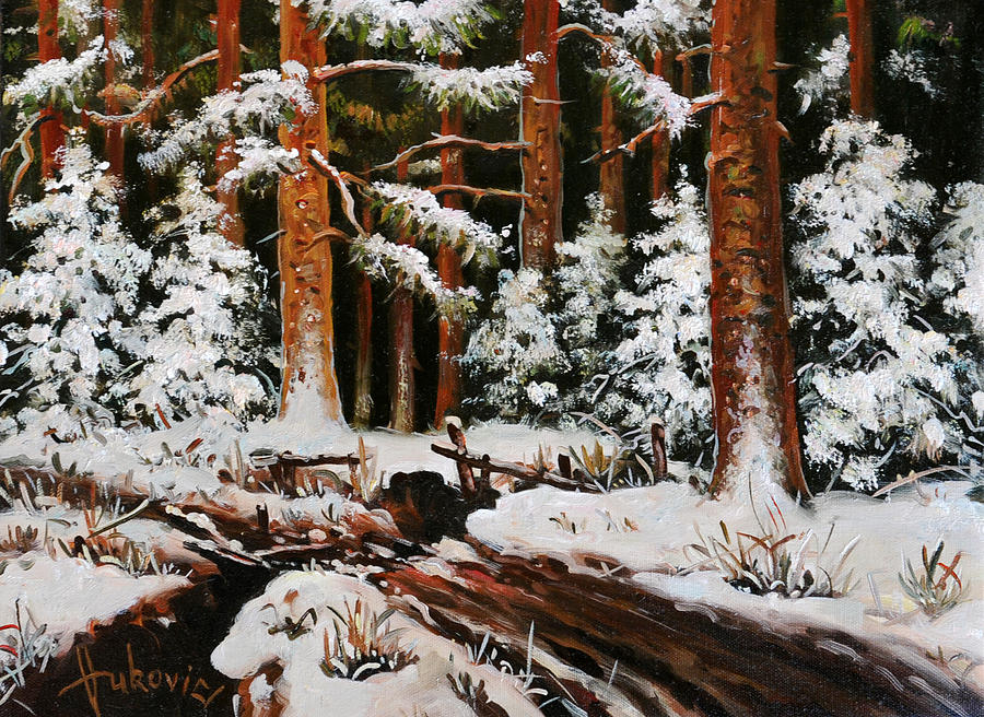 Winter Painting - Winter in the woods by Dusan Vukovic