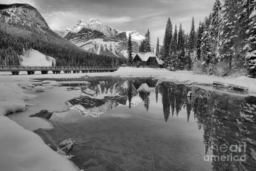 Winter Alpenglow At Emerald Lake Black And White Photograph by Adam Jewell
