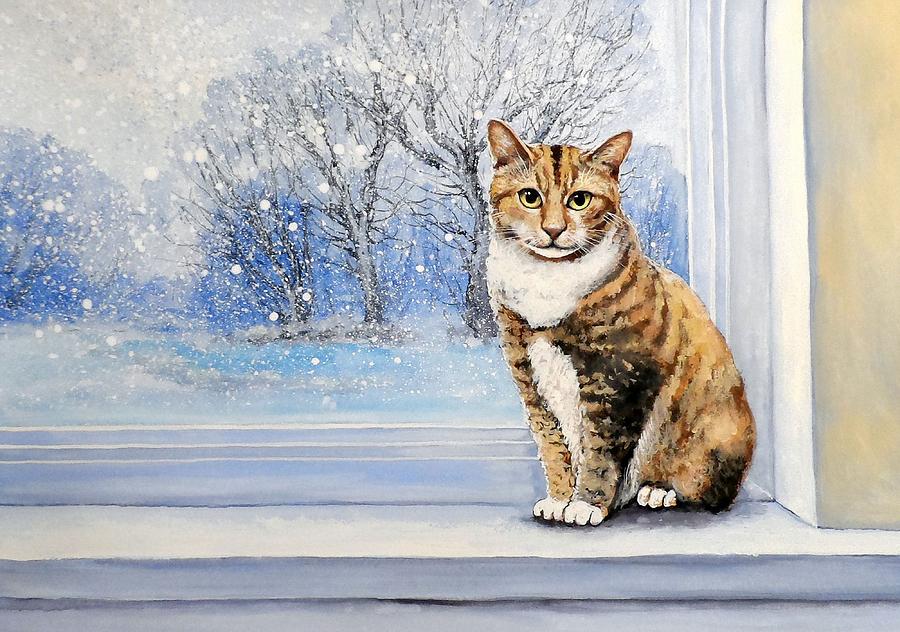 Cat Walk in the Winter Snow selling Animal Painting