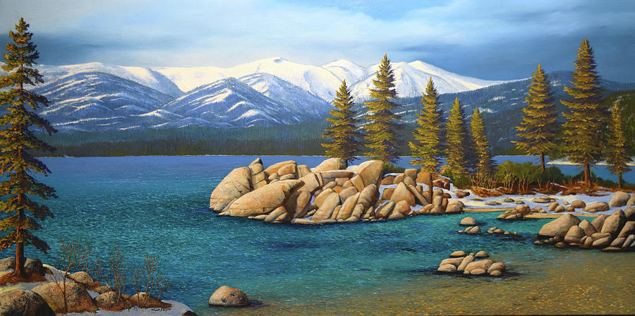 Winter At Sand Harbor Lake Tahoe Painting by Frank Wilson