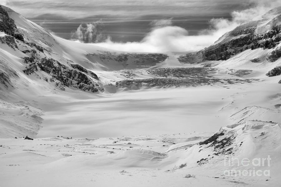 Winter At The Athabasca Glacier Black And White Photograph by Adam Jewell