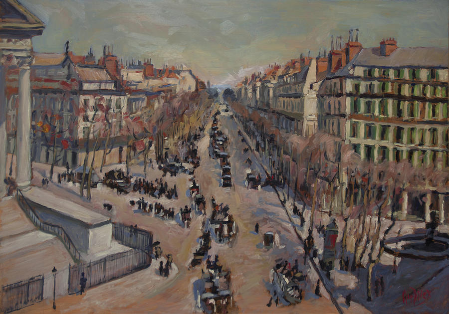 Winter at the Boulevard de la Madeleine, Paris Painting by Nop Briex