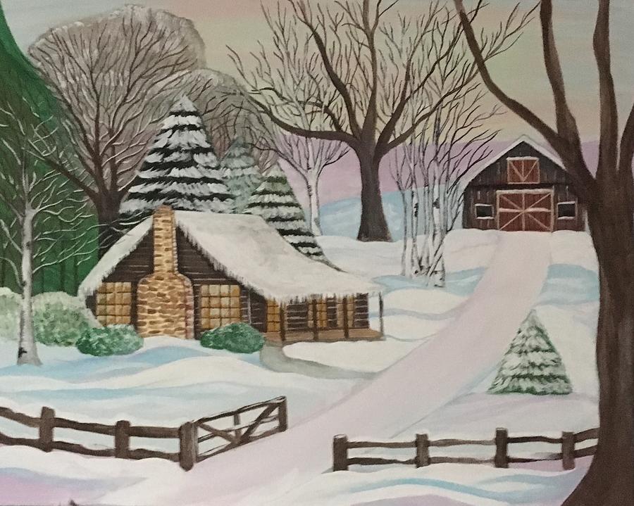 Winter At The Cabin Painting By Lindsay Smith