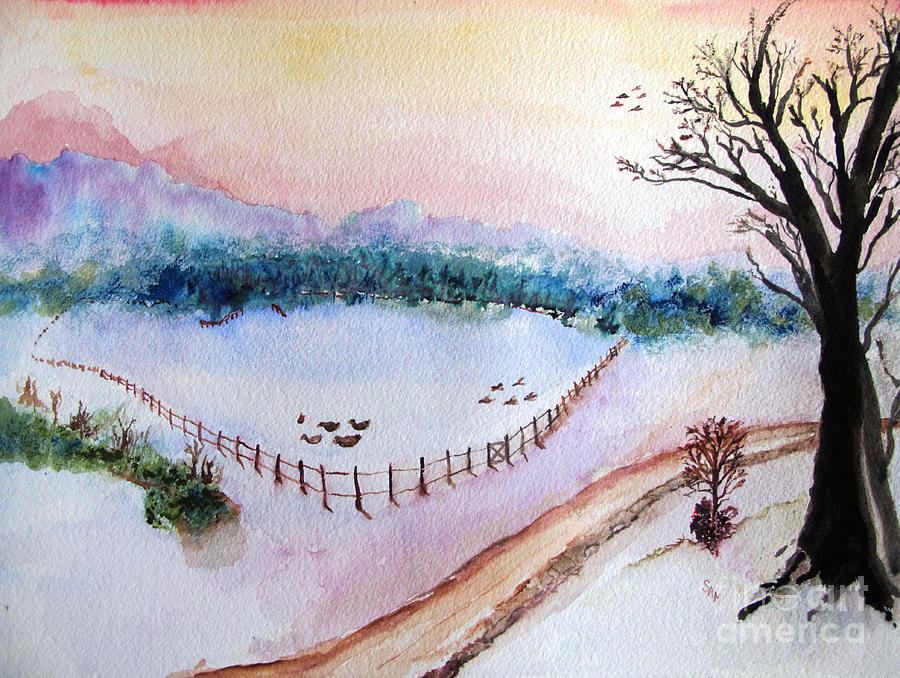 Winter at the Lake Painting by Sandy McIntire