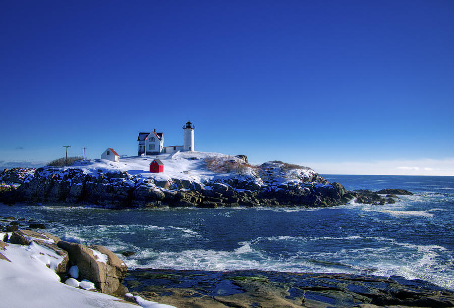 Winter at the Nubble Lighthouse - York - Maine II Photograph by Steven Ralser