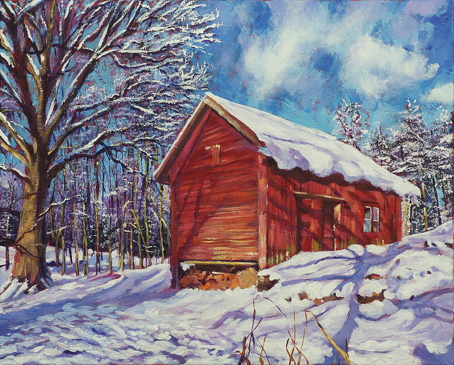 Winter At The Old Barn Painting by David Lloyd Glover
