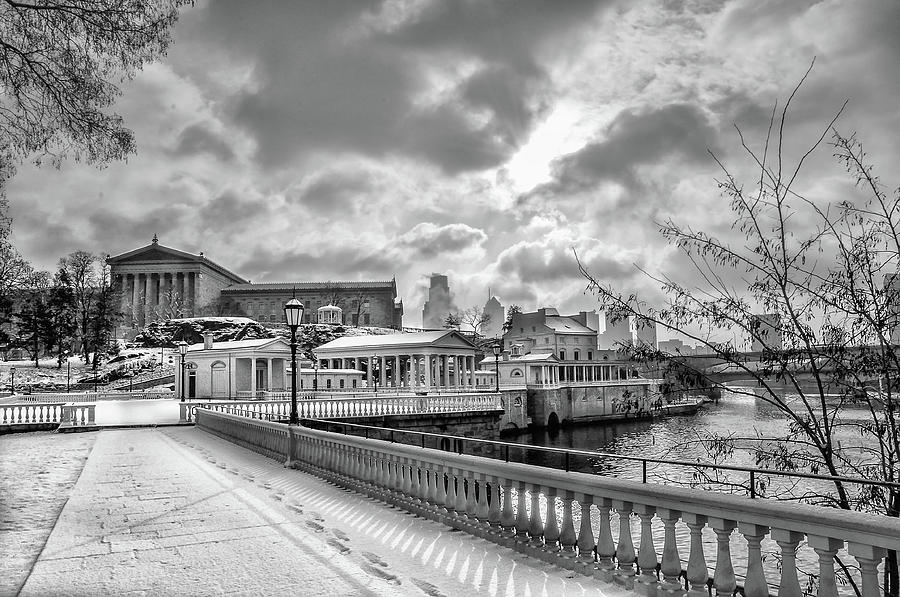 Winter at the Waterworks and Art Museum - Black and White Photograph by Bill Cannon