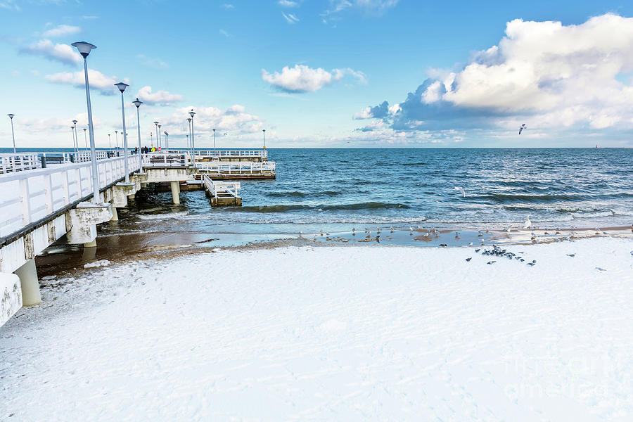 Winter Baltic sea scenery. Pier in Gdansk Brzezno, Poland Photograph by Michal Bednarek