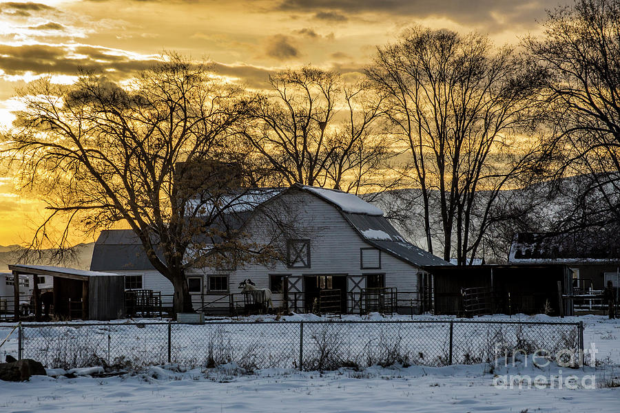 Winter Barn at Sunset - Provo - Utah Photograph by Gary Whitton