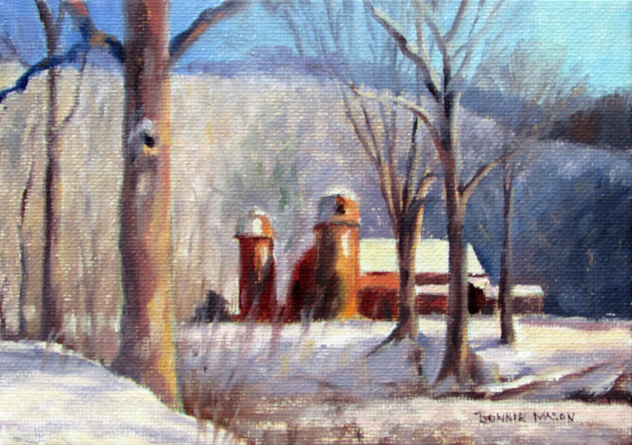 Winter Barn Painting by Bonnie Mason