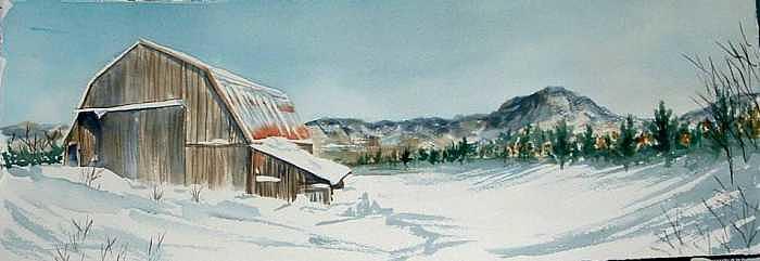 Winter Barn Painting by Diane Ziemski