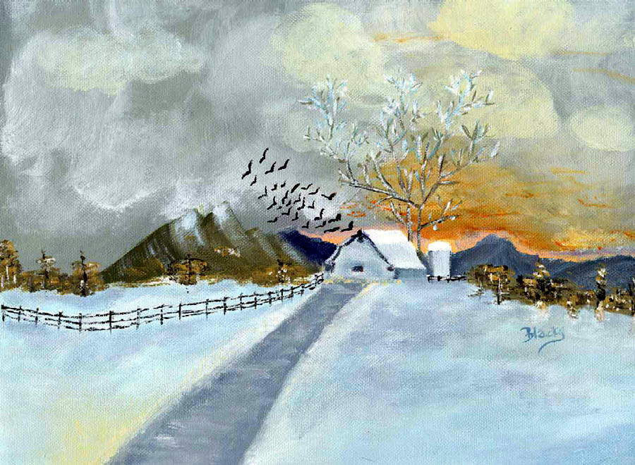 Winter Barn Painting by Donna Blackhall