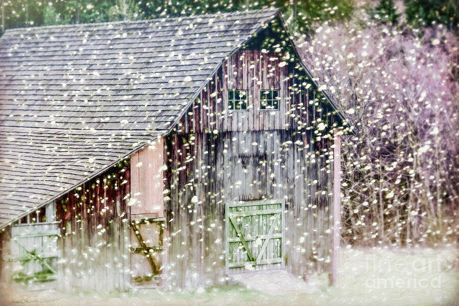 Winter Digital Art - Winter Barn by Jean OKeeffe Macro Abundance Art