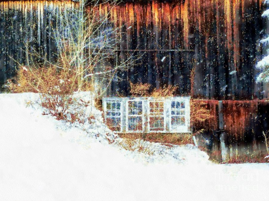 Winter Barn window views Photograph by Janine Riley