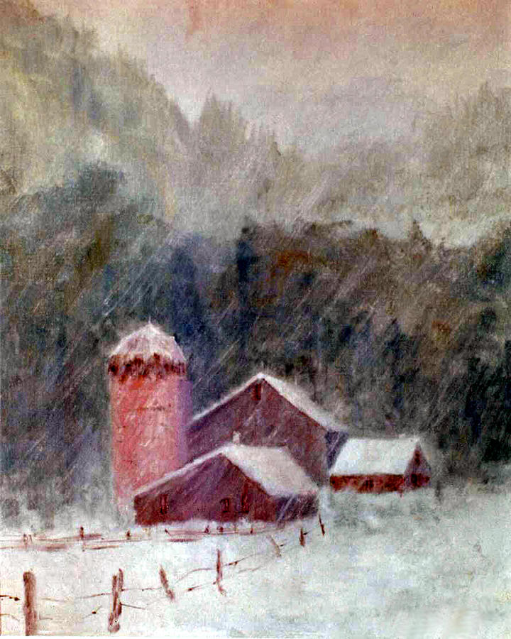 Winter Barns Painting by Marina Petro