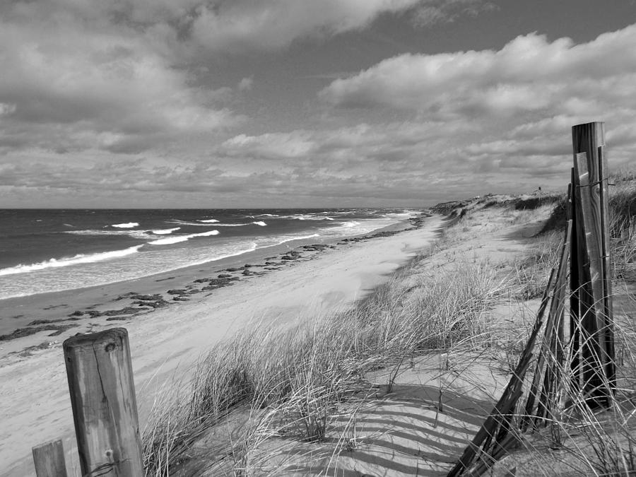 Winter Beach View - Black and White Photograph by Dianne Cowen Cape Cod Photography