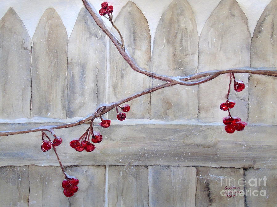 Winter Berries Watercolor Painting by Susan Lafleur