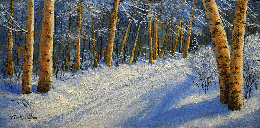 Winter Painting - Winter Birch Road by Frank Wilson