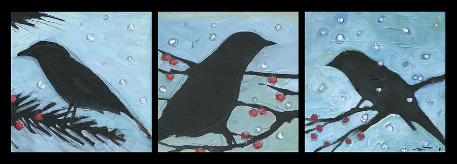 Winter Bird Triptych Painting by Tim Nyberg