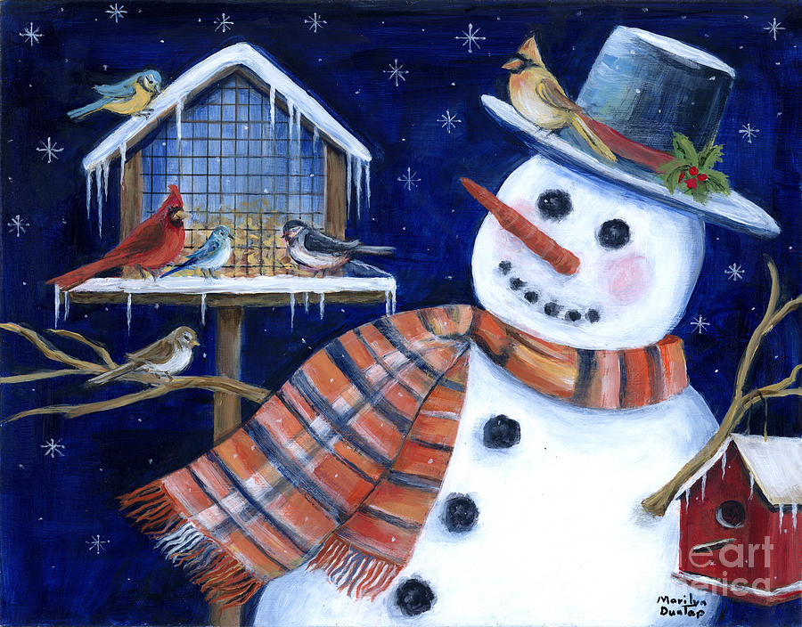 Christmas Painting - Winter Birds Delight by Marilyn Dunlap
