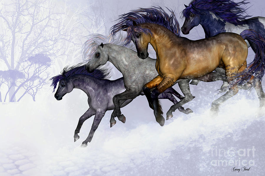 Horse Painting - Winter Bliss by Corey Ford