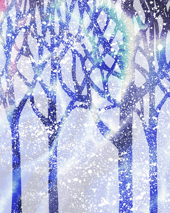 Winter Blue Forest Silhouette Painting by Irina Sztukowski