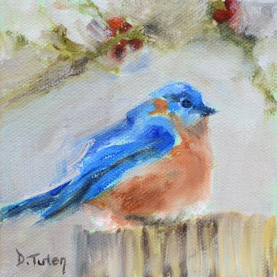 Bluebird Painting - Winter Bluebird by Donna Tuten