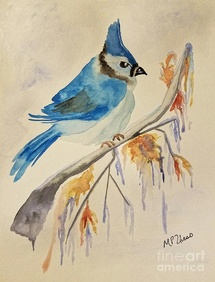 Winter Bluejay Painting by Maria Urso
