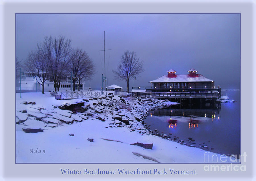 Winter Boathouse Waterfront Park Poster Greeting Card Photograph by Felipe Adan Lerma