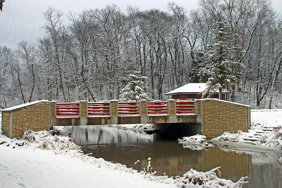 Winter Bridge At Petrifying Springs Park Photograph by Kay Novy