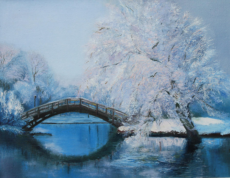 Winter Bridge Painting by Elena Antakova