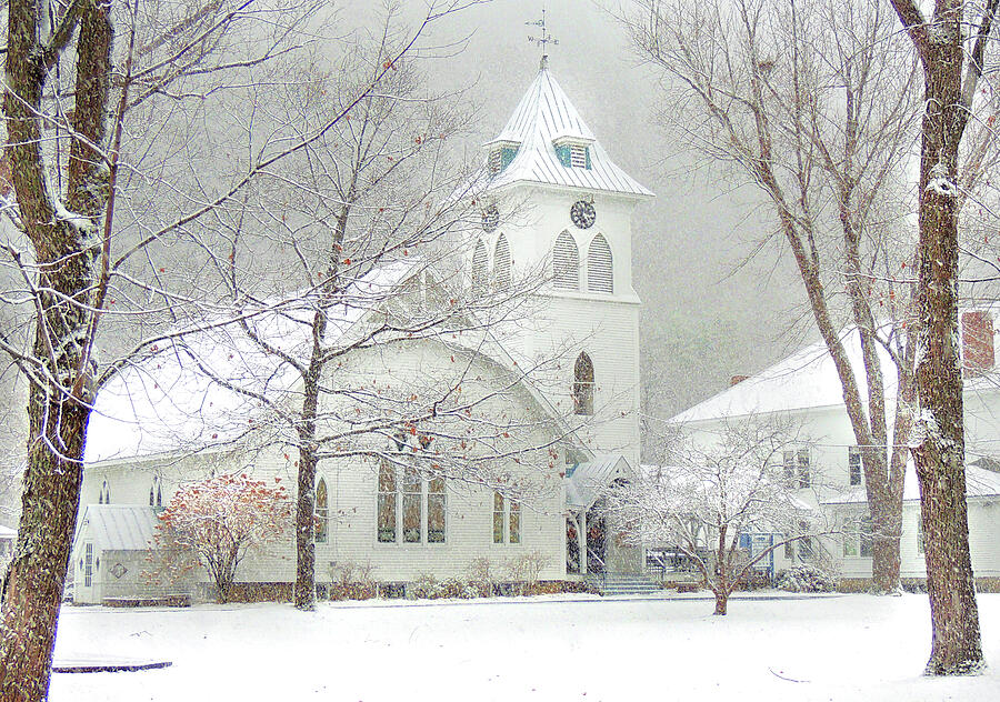 Winter by the Fairlee Church in Vermont Photograph by Nancy Griswold