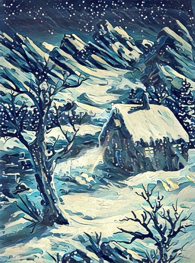 Winter cabin digital Painting by Megan Walsh