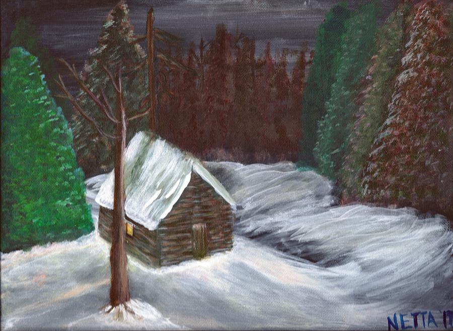 Winter Cabin Painting By Jeannette Goff