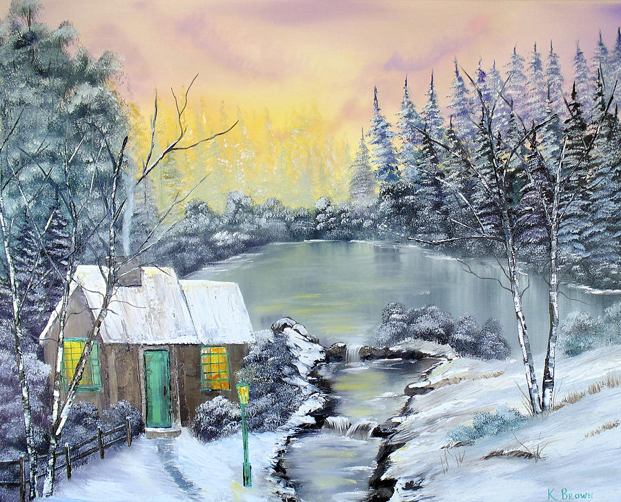 Winter Cabin Painting by Kevin  Brown