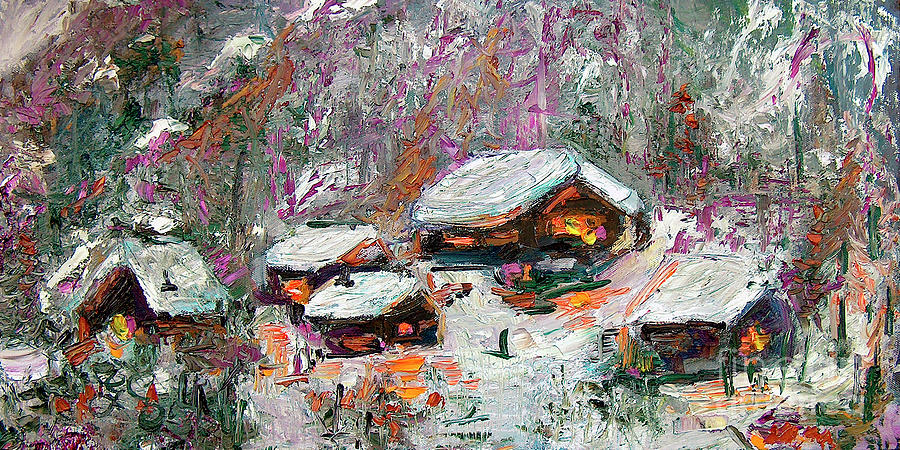 Winter Cabins by Ginette Painting by Ginette Callaway