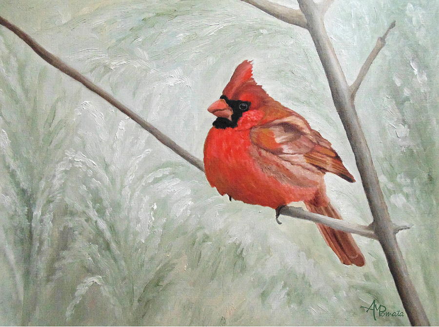 Winter Cardinal Painting by Angeles M Pomata