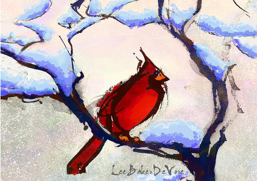 Cardinal Mixed Media - Winter Cardinal by Lee Baker DeVore