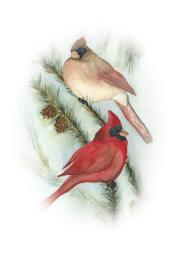 Winter Cardinal Vignette Painting by Elise Boam