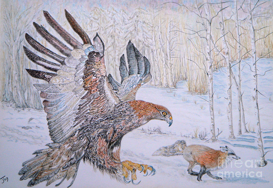 Winter Chase Drawing by Yvonne Johnstone
