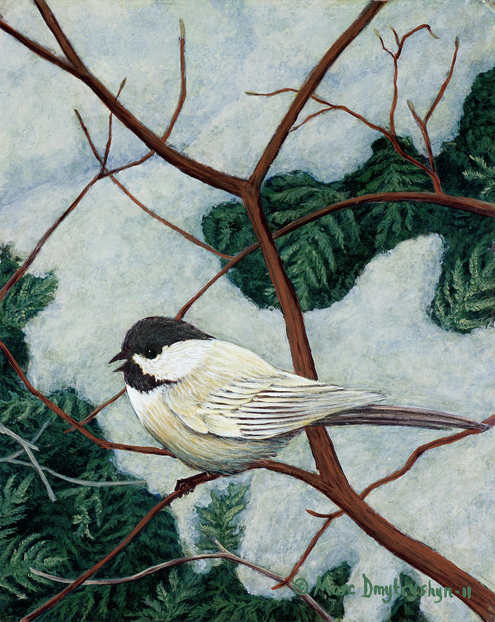 Winter Chickadee Painting by Marc Dmytryshyn