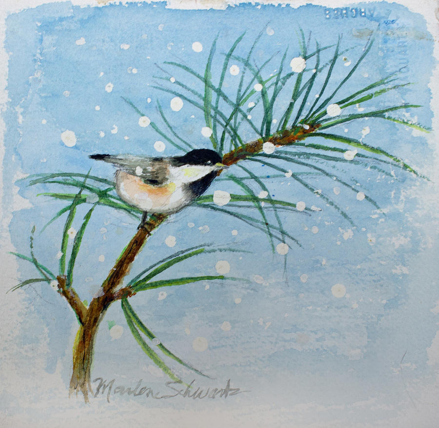 Winter Chickadee Painting by Marlene Schwartz Massey