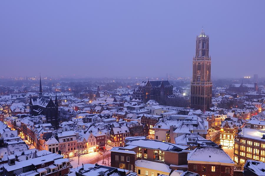 Winter Photograph - Winter cityscape of Utrecht in the evening 14 by Merijn Van der Vliet