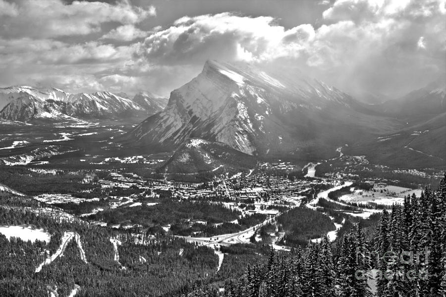 Winter Clouds Over Mt. Rundle Black And White Photograph by Adam Jewell